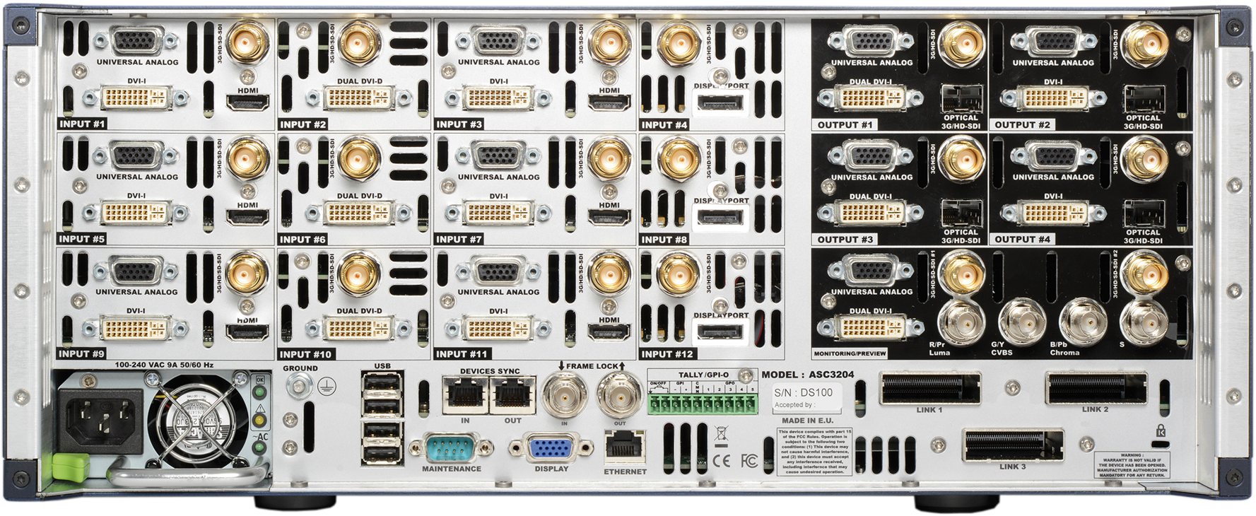 The connections on the back of the Analog Way Ascender 32