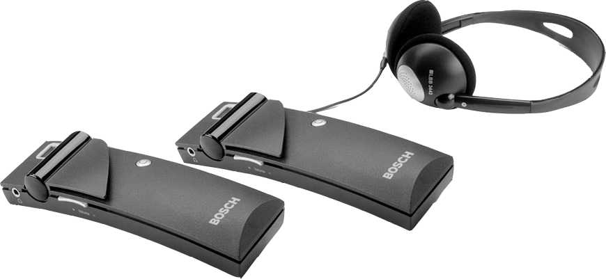 Bosch IDCN Integrus bodypack receiver and headphones